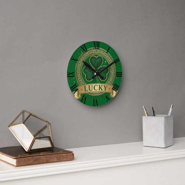 Lucky St Patrick's Day Shamrock Irish Roman Clock (Office)