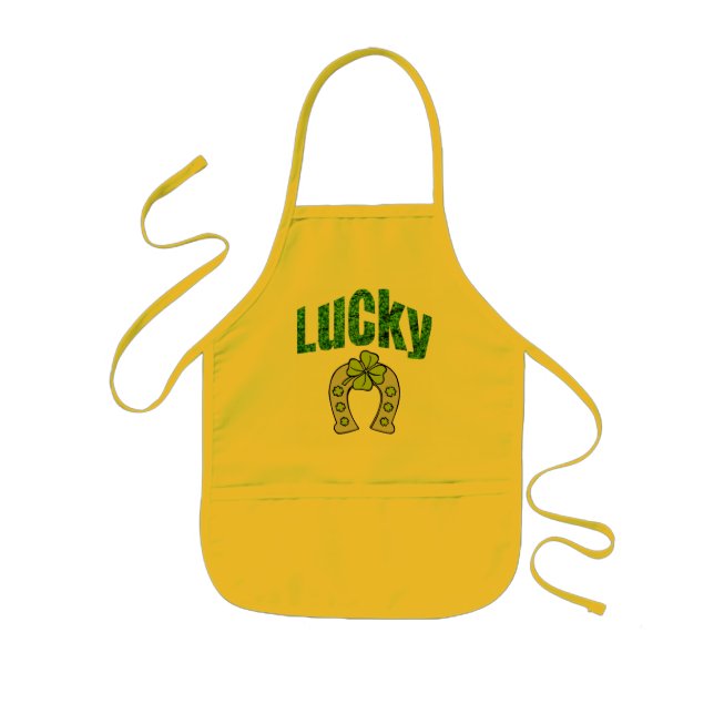 Lucky St. Patricks Day Shamrock Kitchen Kids Apron (Front)