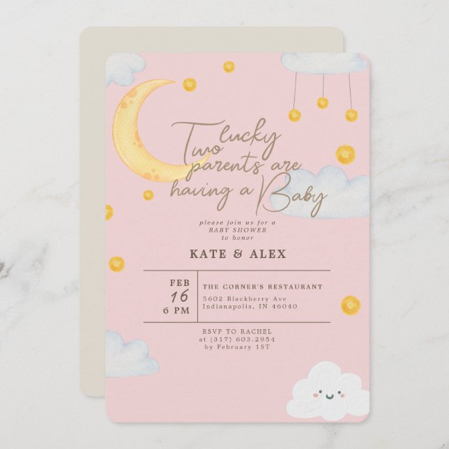 Lucky St Patrick's Girl Pink Baby Shower Invitation (Front/Back)