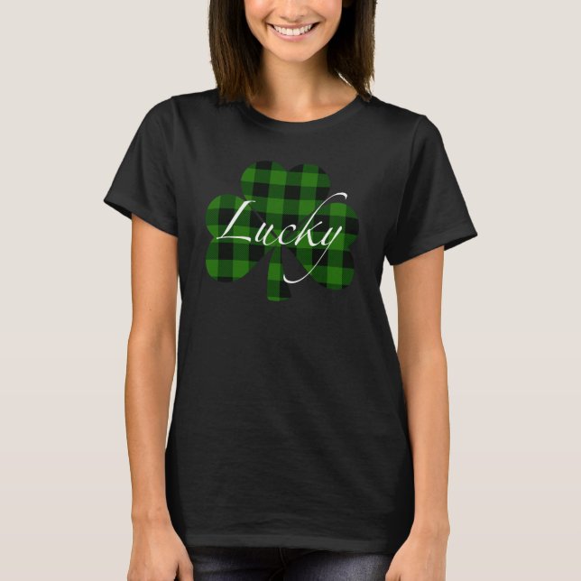 Lucky St. Patty’s Shamrocks | green plaid T-Shirt (Front)