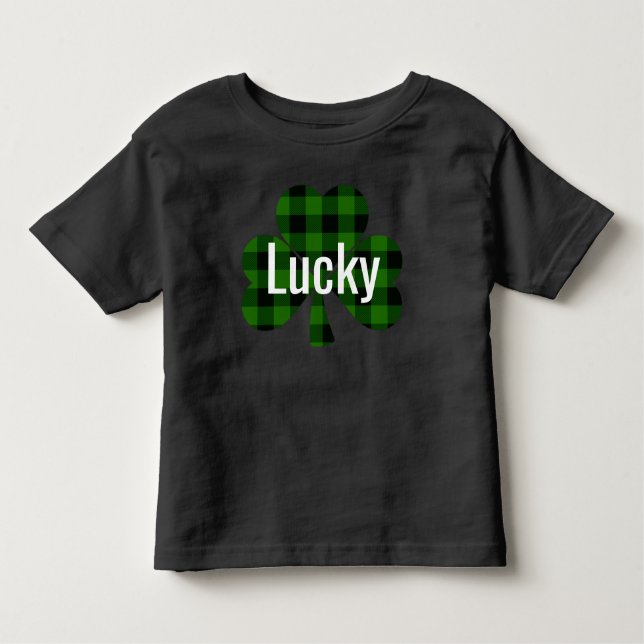 Lucky St. Patty’s Shamrocks | green plaid Toddler T-Shirt (Front)