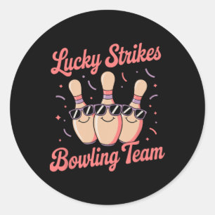 Lucky Strikes Women Or Girls Bowling Team  Classic Round Sticker