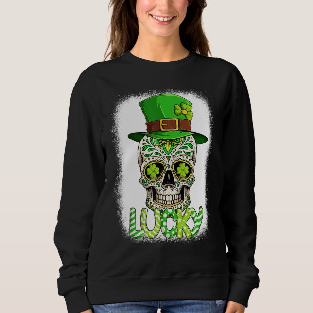 Lucky Sugar Skull Leprechaun Hat St Patrick's Day  Sweatshirt (Front)
