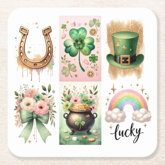 Lucky Symbols, St. Patrick's Day Paper Coaster (Front)