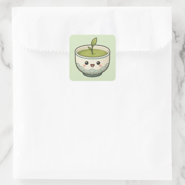 Lucky Tea Stem Cup Square Sticker (Bag)