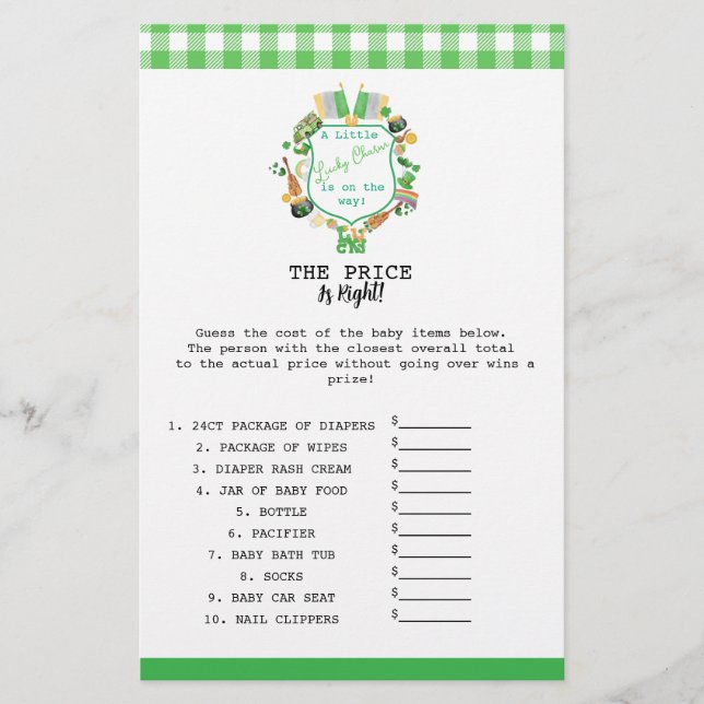  Lucky The Price Is Right baby game card (Front)