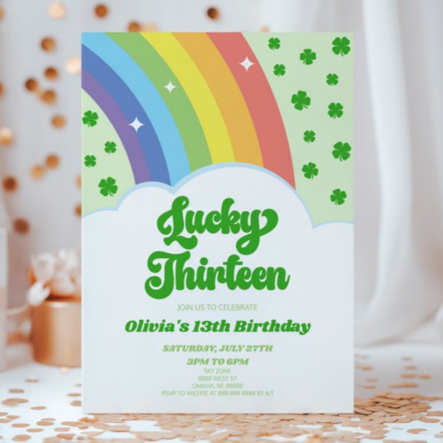 Lucky Thirteen Rainbow 13th Birthday Party Invitation (Creator Uploaded)
