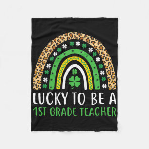Lucky To Be A 1st Grade Teacher Rainbow St Patrick Fleece Blanket