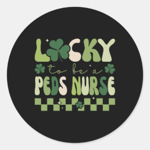 Lucky To Be A Peds Nurse Groovy Retro St Patrick's Classic Round Sticker