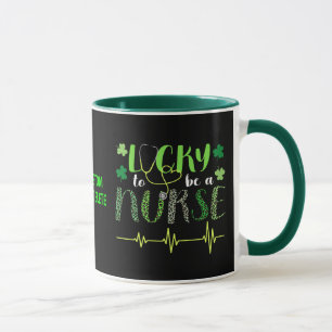Lucky To Be A St Patrick's Nurse Heart Beat Meme Mug