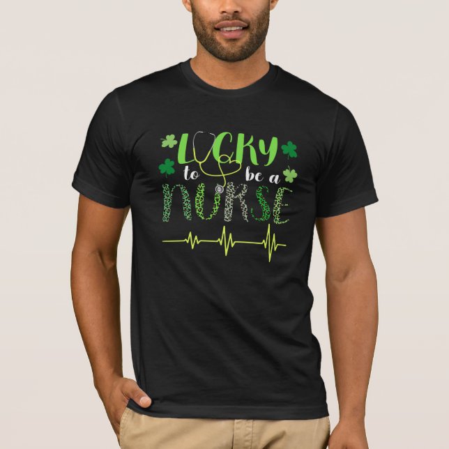 Lucky To Be A St Patrick's Nurse Heart Beat Meme T-Shirt (Front)