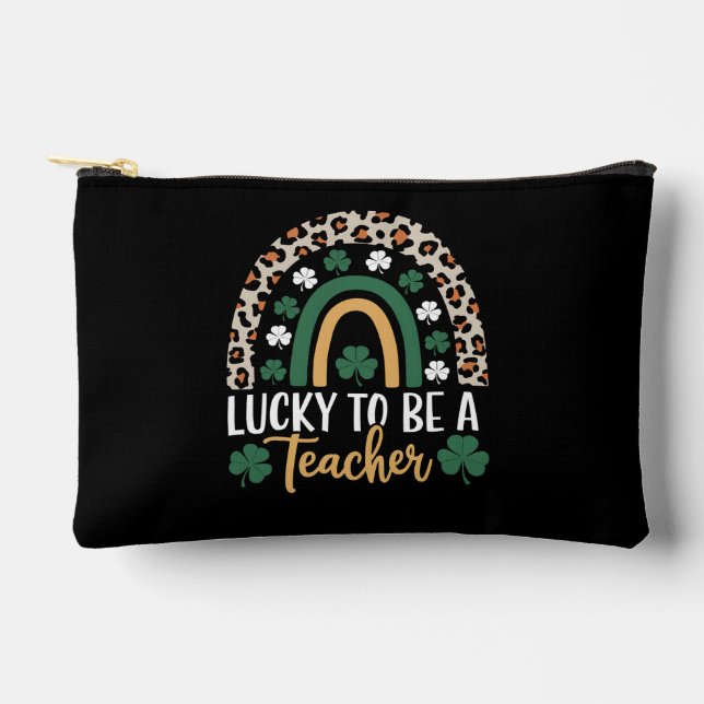 Lucky To Be A Teacher Rainbow St Patrick's Day Accessory Pouch (Front)