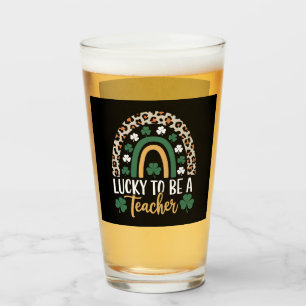 Lucky To Be A Teacher Rainbow St Patrick's Day Glass