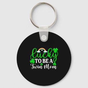 Lucky To Be A Twin Mom Shirt Funny St Patrick's Da Key Ring
