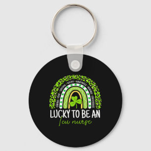 Lucky To Be An Icu Nurse Shamrock Rainbow St Patri Key Ring