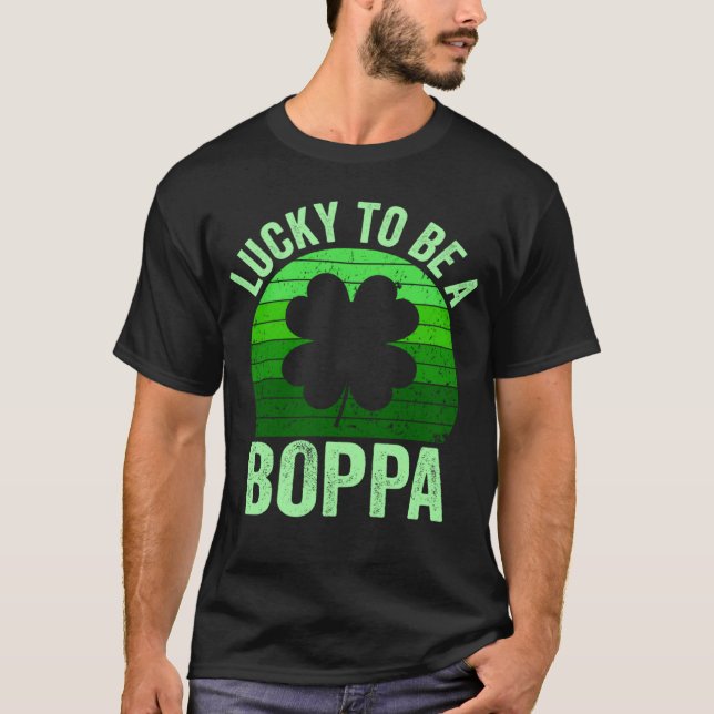 Lucky To Be Poppa Leprechaun Shamrock St Patricks  T-Shirt (Front)