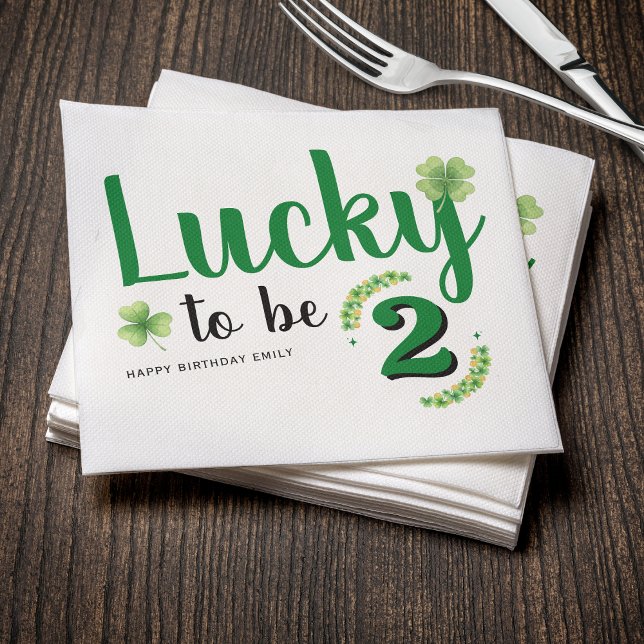 Lucky to be St Patrick's Day Clover Kids Birthday Napkin (Creator Uploaded)