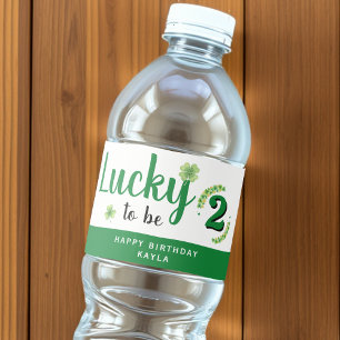 Lucky to be St Patrick's Day Clover Kids Birthday Water Bottle Label
