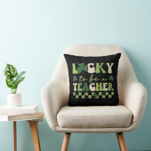 Lucky To Be Teacher Groovy Retro St Patrick's Day Cushion