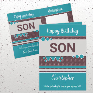 Lucky to have you son brown and turquoise birthday card