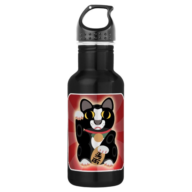 Lucky Tuxedo Cat Illustrated Cartoon Design 532 Ml Water Bottle (Front)