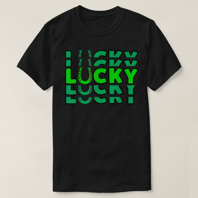 Lucky Typograply with Horseshoe St Patricks Men Wo T-Shirt (Design Front)