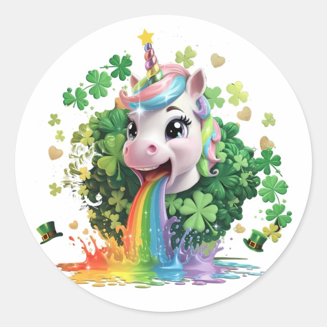 Lucky Unicorn Shamrock St Patricks Day Lepricorn Classic Round Sticker (Front)