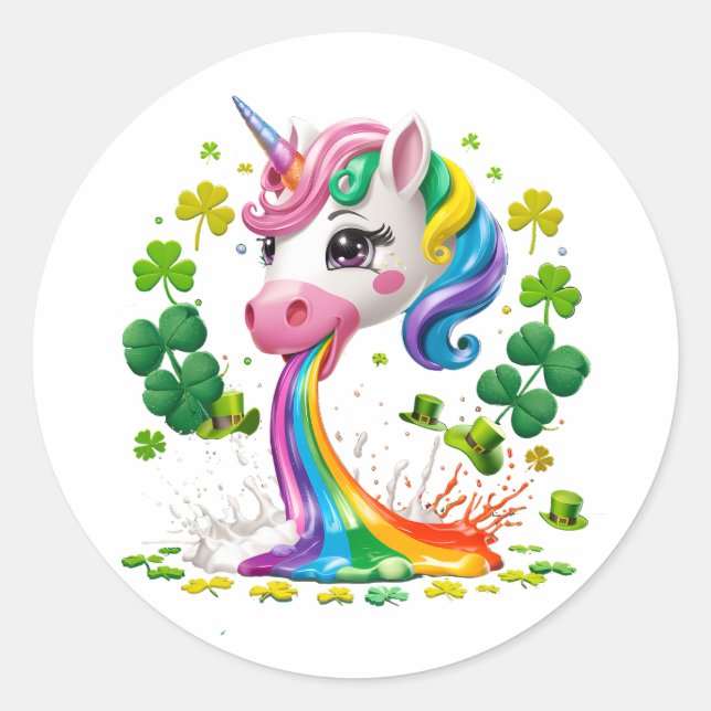 Lucky Unicorn Shamrock St Patricks Day Lepricorn Classic Round Sticker (Front)