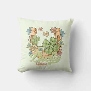 Lucky Vibes - Colourful Clovers & Golden Horseshoe Cushion
