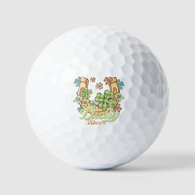 Lucky Vibes - Colourful Clovers & Golden Horseshoe Golf Balls (Front)