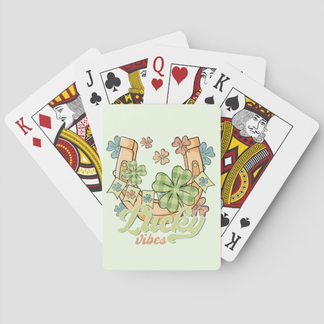 Lucky Vibes - Colourful Clovers & Golden Horseshoe Playing Cards (Back)