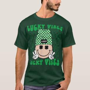Lucky Vibes Hippie Groovy St Patricks Day Shamrock T-Shirt