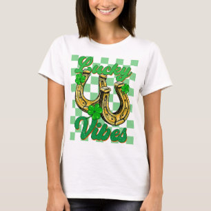 Lucky Vibes Irish Shamrock Horseshoe Happy St Patr T-Shirt