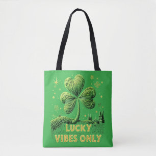 Lucky Vibes Only Yarn Clover St. Patrick’s Day Tote Bag