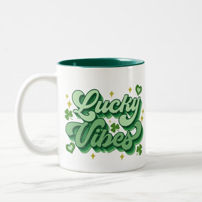 Lucky Vibes St Patrick's Day Two-Tone Coffee Mug (Left)