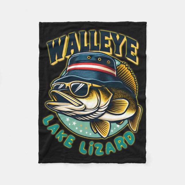 Lucky Walleye Lake Lizard Fishing  Fleece Blanket (Front)