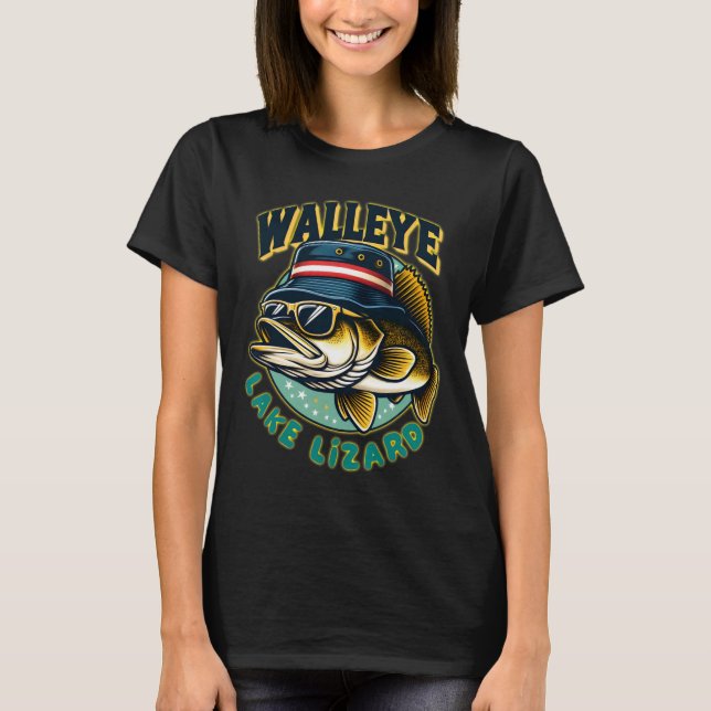 Lucky Walleye Lake Lizard Fishing  T-Shirt (Front)