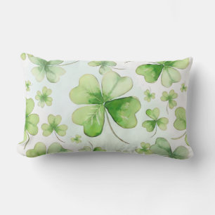 Lucky Watercolor Four Leaf Clover Irish Mum Dad Lumbar Cushion