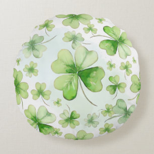 Lucky Watercolor Four Leaf Clover Irish Mum Dad Round Cushion