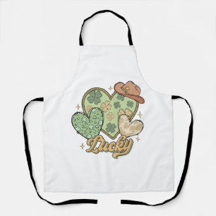 Lucky Western St Patricks Day Heart Shamrock Irish Apron