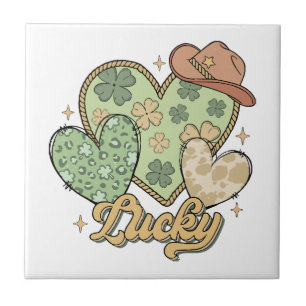 Lucky Western St Patricks Day Heart Shamrock Irish Ceramic Tile