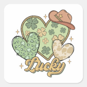 Lucky Western St Patricks Day Heart Shamrock Irish Square Sticker
