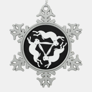 Lucky White Hare, Tinner's Rabbit Symbol Snowflake Pewter Christmas Ornament