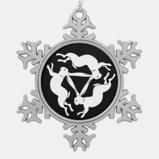 Lucky White Hare, Tinner's Rabbit Symbol Snowflake Pewter Christmas Ornament
