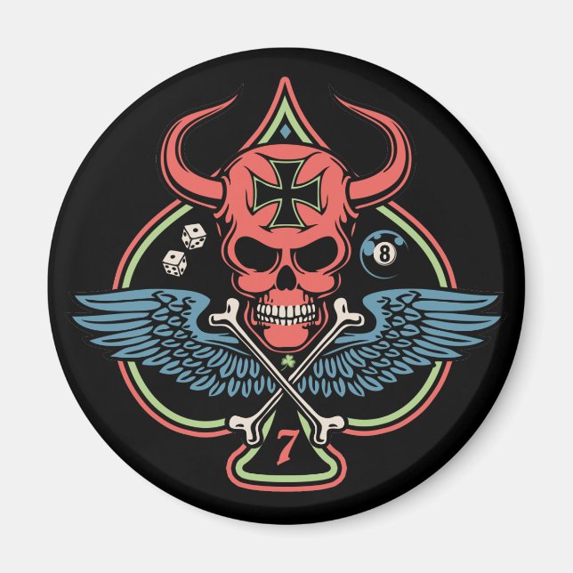 Lucky Winged Maltese Devil Skull of Spades Magnet (Front)