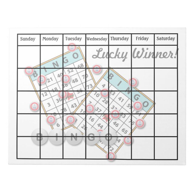 Lucky Winner Bingo Theme Blank Calendar Notepad (Front)