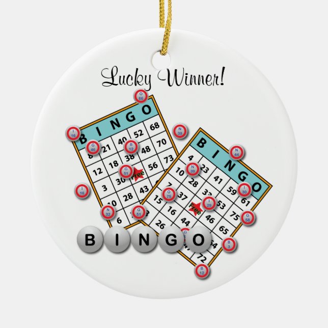 Lucky Winner Bingo Theme Dedication Ceramic Tree Decoration (Front)