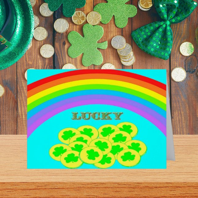 Lucky with Rainbows, Gold and Shamrocks. ZSSG (Lucky Rainbows Gold & Shamrocks Holiday Card)