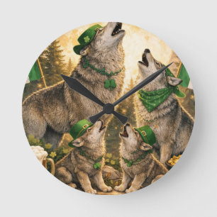 Lucky Wolf Pack – St. Patrick’s Day Family Howling Round Clock