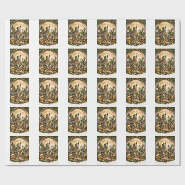 Lucky Wolf Pack – St. Patrick’s Day Family Howling Wrapping Paper (Flat)